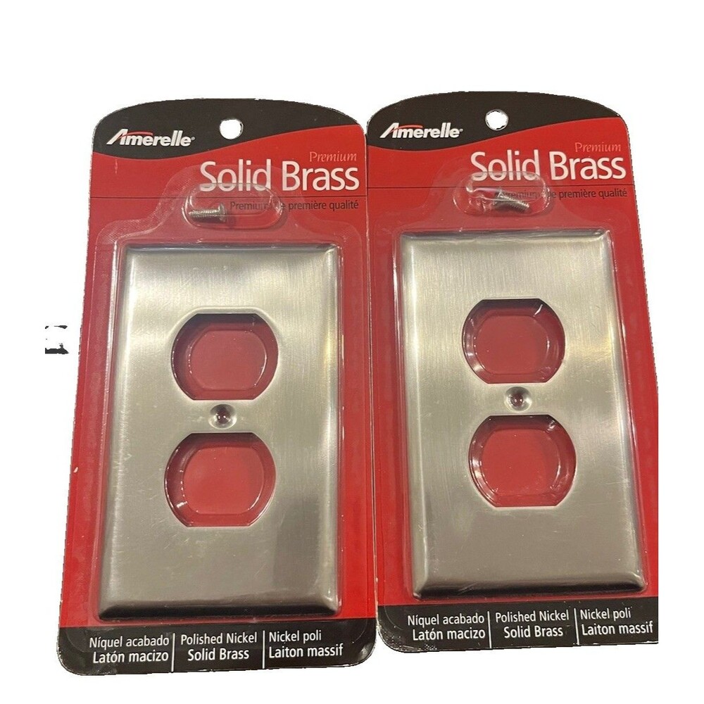 Amerelle Premium Outlet Cover Plates solid brass polished Nickel Lot Of 2 NEW